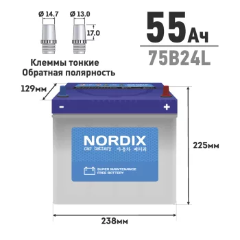 NORDIX  75B24L 55 520 238x129x225 Обратная Аккумуляторы [В100Т]